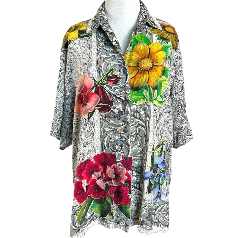 Vintage 90s Express Campagnie Internationale Floral Button Down Shirt Medium